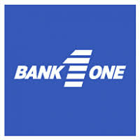 Bank 1 Logo white copy on blue block.