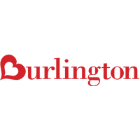 Burlington Logo, red font with stylized "B" with heart shape creating the "B"