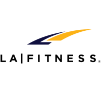 LA Fitness logo sand serif font with black and yellow swish
